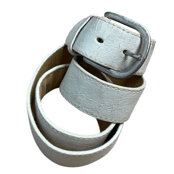 Italian Style Collection White Leather Belt Silver Toned Buckle 40 As Is - Picture 1 of 11